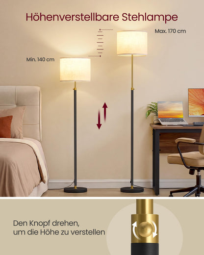 VASAGLE Stehleuchte LFL005BD02, höhenverstellbar, gold-schwarz
