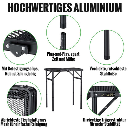 GARLLEN Grilltisch klappbar – Campingtisch höhenverstellbar 58x40 cm