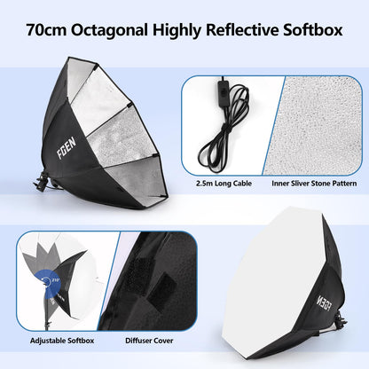 FGen Softbox Set LED Fotolicht – 70cm Achteckig 135W