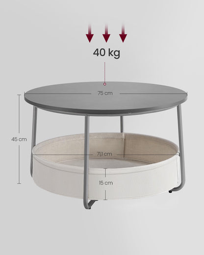 VASAGLE Couchtisch LCT244G01 mit Stauraum - zementgrau-cremeweiss