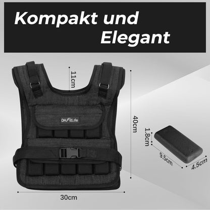 DH FitLife Gewichtsweste verstellbar 1-10 kg Schwarz Trainingsweste