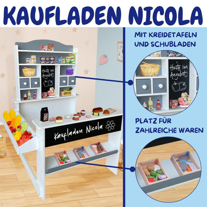 Coemo Kaufladen Nicola Kinder Kaufmannsladen aus Holz - Grau
