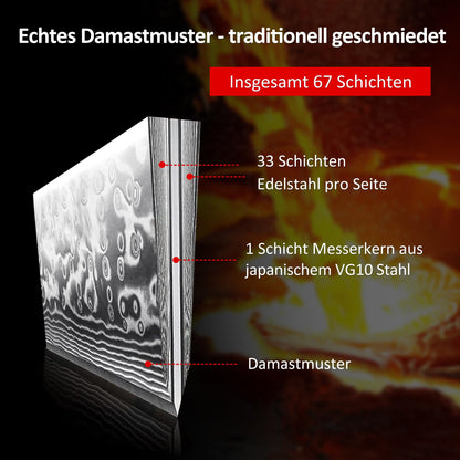 PAUDIN Damastmesser Set Küchenmesser – 3-teilig VG10 Damaststahl