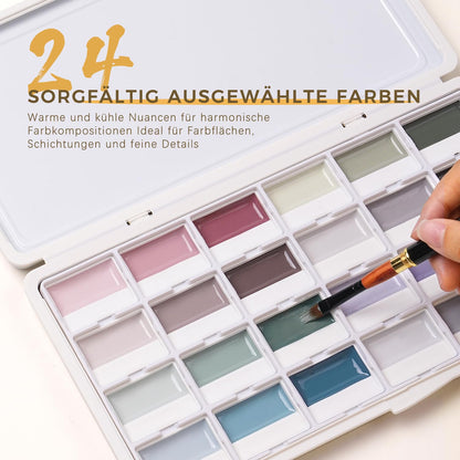 Fuumuui Aquarellfarben Set, 24 deckende Farben mit Mischpalette