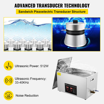 VEVOR Ultraschallreiniger 30 L Edelstahl 600 W mit Digitalanzeige