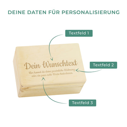 LAUBLUST Holzkiste mit Wunschgravur, Erinnerungsbox aus Kiefernholz