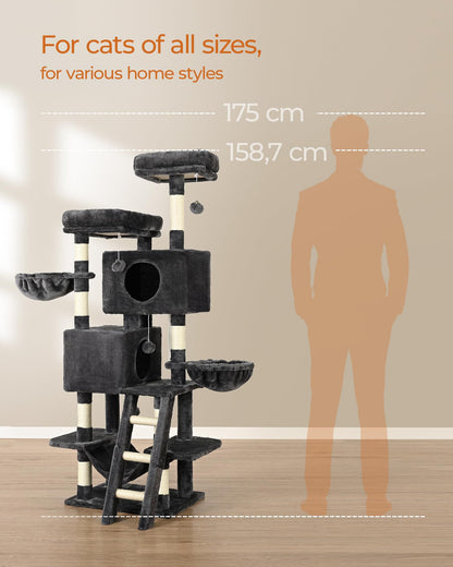 FourFurPets Kratzbaum 160 cm Katzen-Aktivitätsbaum - Rauchgrau