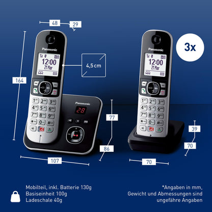 Panasonic KX-TG6864GB Schnurlostelefon 4 Mobilteile AB - Schwarz-Silber