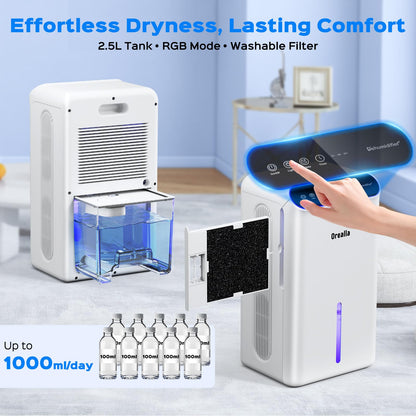 Elektrischer Raumentfeuchter Leise – 67m² Fläche, 2.5L Tank