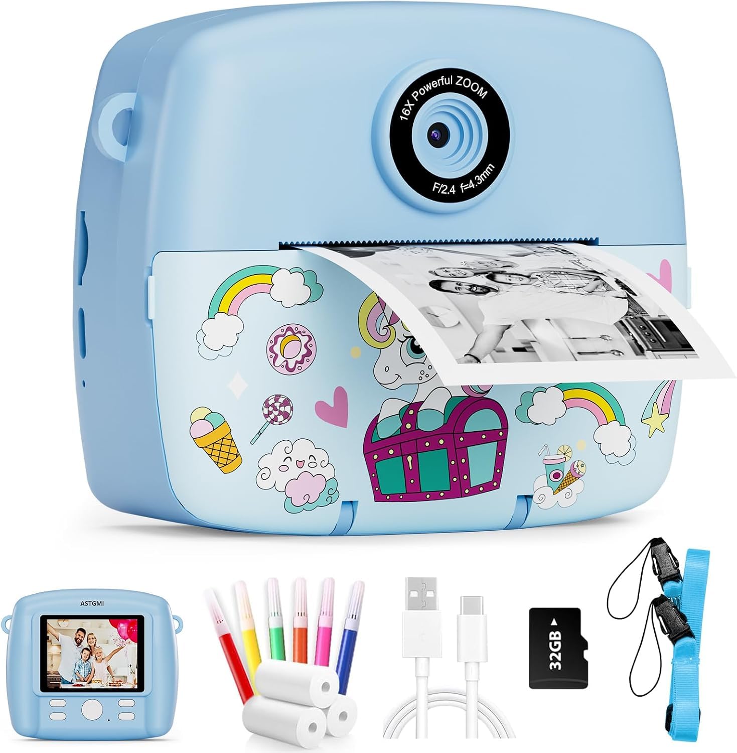 ASTGMI C10 Kinderkamera Sofortbildkamera mit Sofortdruck und 1080P, 2,4-Zoll-Display
