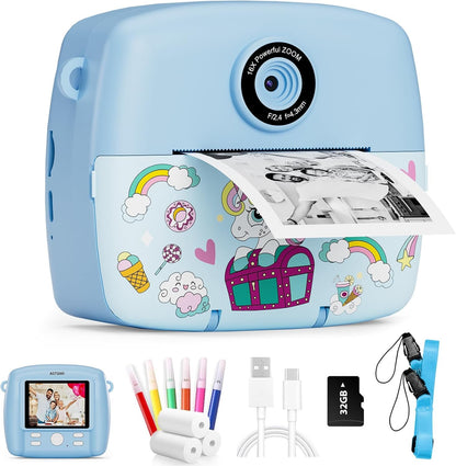 ASTGMI C10 Kinderkamera Sofortbildkamera mit Sofortdruck und 1080P, 2,4-Zoll-Display