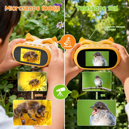 Temodu 2-in-1 Mikroskop und Fernglas für Kinder mit Display, Orange