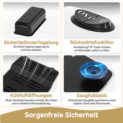 AMZCHEF Elektrischer Fleischwolf Wurstmaschine - inkl. 3 Lochscheiben