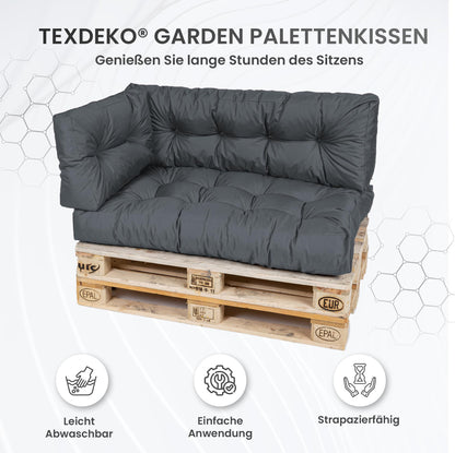 TexDeko Garden Palettenkissen Set 120x80 cm, 3-teilig, Anthrazit