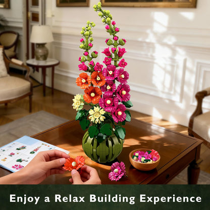 CUBIMANA Botanicals Alcea Rosea Blumen Bauset mit Vase, 974 Teile