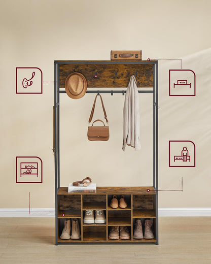 VASAGLE Kleiderständer HSR432K01, Garderobe mit Schuhregal, Sitzbank