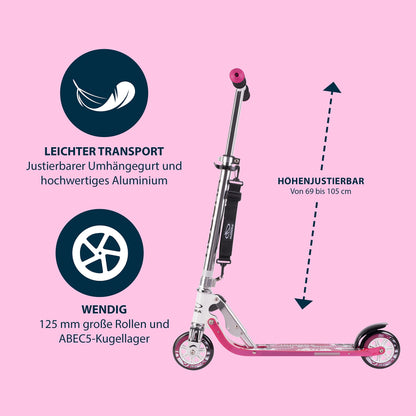 HUDORA BigWheel 125 Cityroller Aluminium faltbar – Pink