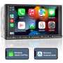 CarPro Doppel Din Android Autoradio - 7 Zoll Wireless CarPlay. Schwarzes, rechteckiges Display. Ermöglicht Infotainment und Navigation im Auto.
