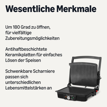 Amazon Basics Elektrischer Kontaktgrill, 2000 W, Antihaftplatten