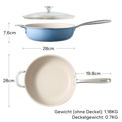 Redchef Keramikpfanne Induktion Antihaft mit Deckel - 28cm Blau