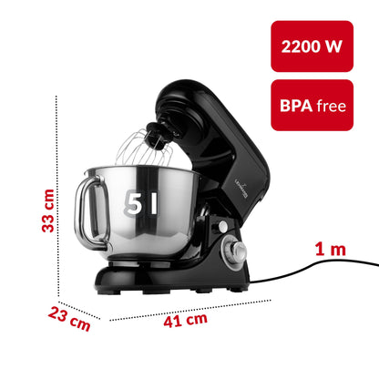 Lehmann Planetarische Küchenmaschine Rührgerät 2200W 5L Schwarz