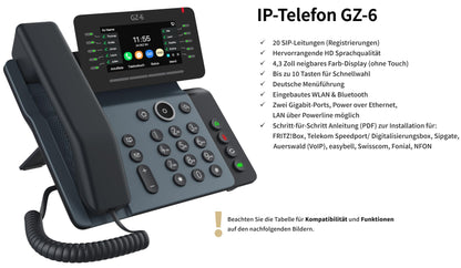 GEQUDIO VoIP Telefon GZ-6 - Fritzbox & Telekom kompatibel