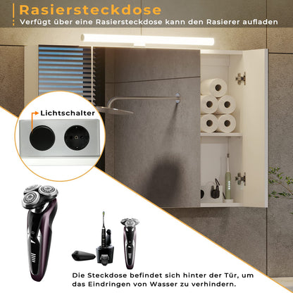 DICTAC Spiegelschrank Bad Beleuchtung Steckdose 90x60cm Weiss