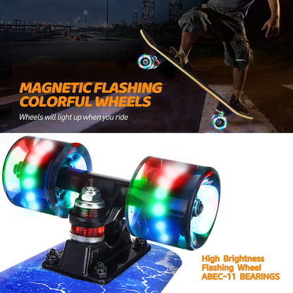 GIEEU Skateboard komplett, blinkende PU-Räder, 9-lagiges Ahorn-Deck