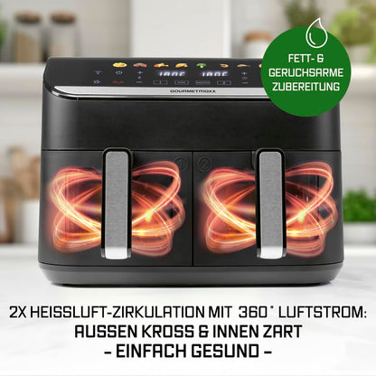 GOURMETmaxx AirGenius Heissluftfritteuse - 9L 2 Kammern für 8 Personen