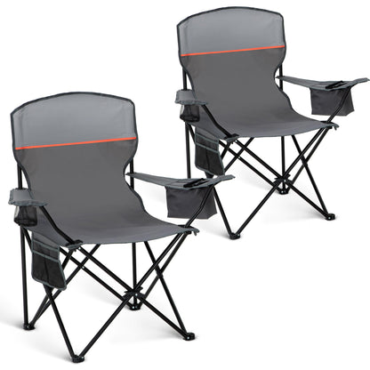 HIGH POINT SPORTS Campingstuhl faltbar 2er Set mit Getränkehalter in Grau mit Armlehnen