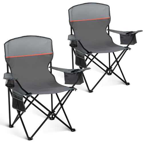HIGH POINT SPORTS Campingstuhl faltbar 2er Set mit Getränkehalter in Grau mit Armlehnen