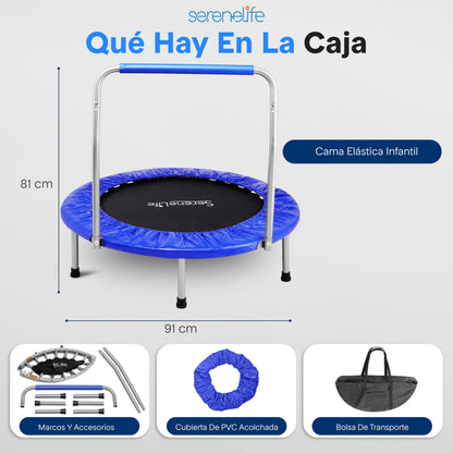 SereneLife Kindertrampolin SLELT367 klappbar, Ø 91 cm, himmelblau