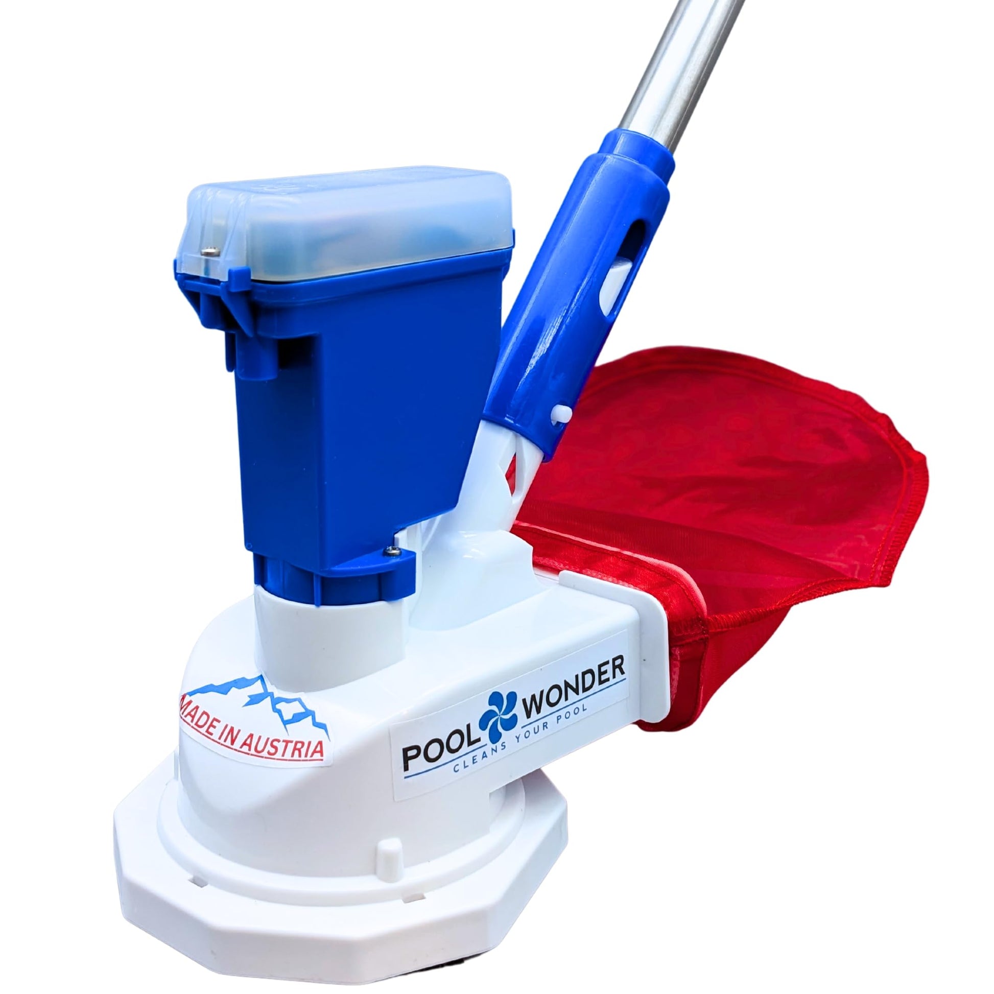 Poolwonder V2 Li-Ionen Akku Poolsauger: Länglicher, kabelloser Akku-Sauger reinigt Poolböden und Wände.