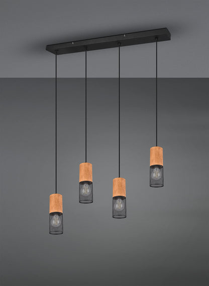 Trio Leuchten Pendelleuchte Tosh 304300432 schwarz matt Holz