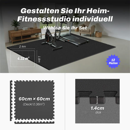 AIRHOP Fitness Puzzlematte 12er-Set 60x60x1.4cm Schwarz