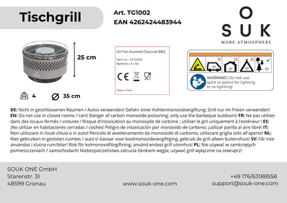 SOUK ONE Tischgrill Aktivbelüftung Holzkohlegrill – Grau