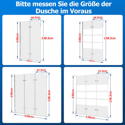 Jiubiaz Duschwand Badewanne 120x140cm faltbar - Silber Transparent