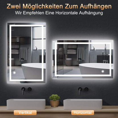 Trintion LED Badspiegel 70x50 cm mit Touch-Schalter und Anti-Beschlag