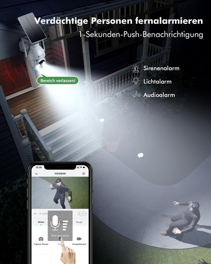 YESYAMO 2K Überwachungskamera Aussen, Akku Solar, Farbnachtsicht