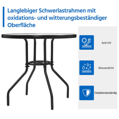 Yaheetech Gartentisch rund Ø 70 cm mit Schirmloch, schwarz