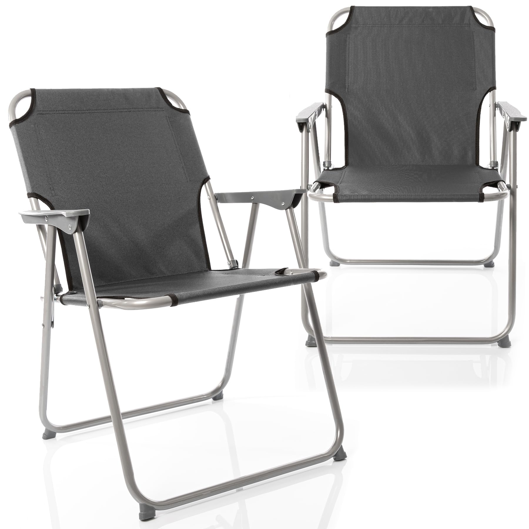BigDean Klappstuhl 2er-Set, faltbar, Anthrazit, bis 120 kg – Campingstuhl mit Metallgestell und Oxford-Gewebe