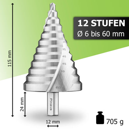 Pinava HSS Stufenbohrer 6-60 mm, Kegelbohrer für Metall und Holz