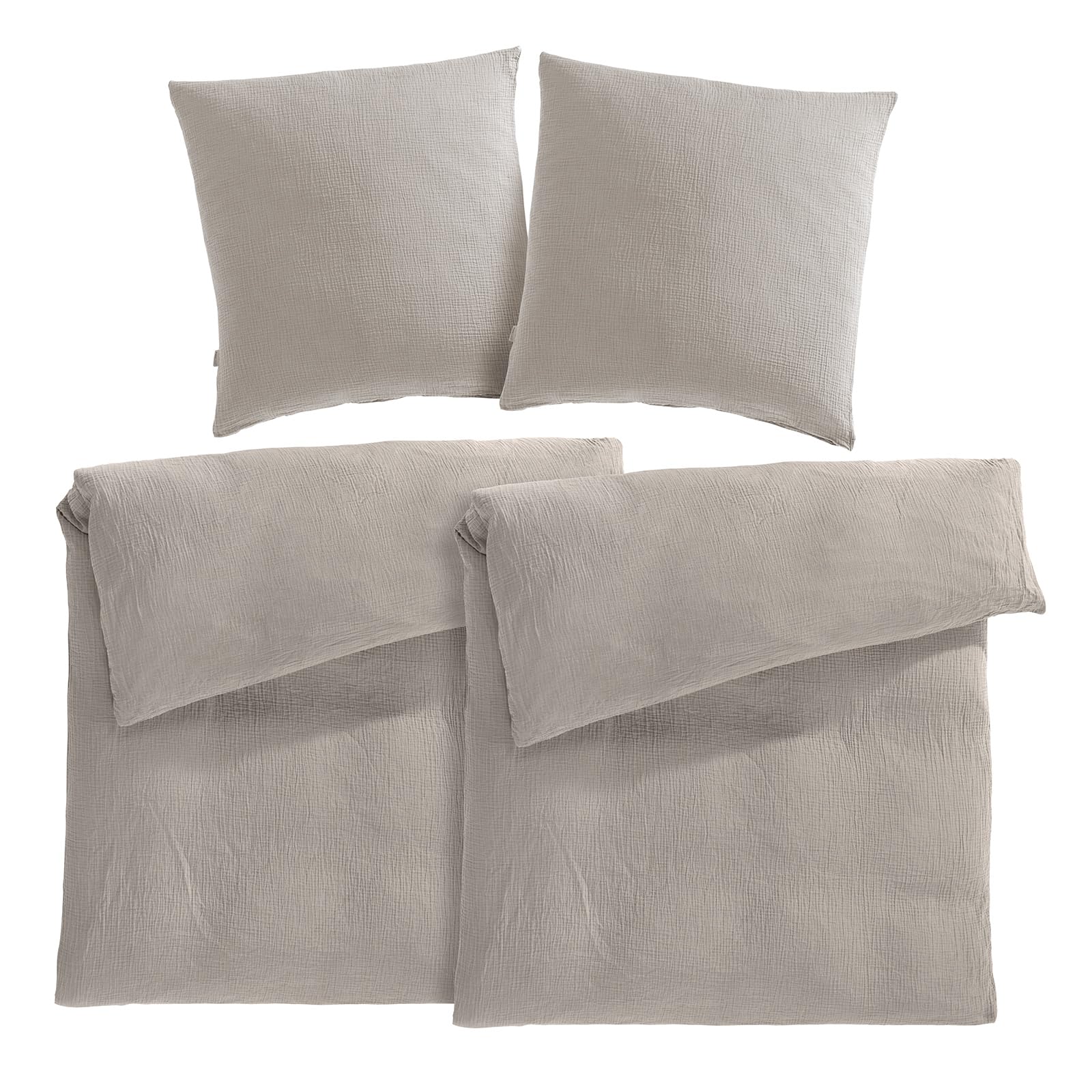 Pure Label Musselin Bettwäsche, 4-teilig, 155x220 cm, Taupe – Bett- und Kissenbezüge aus Baumwolle