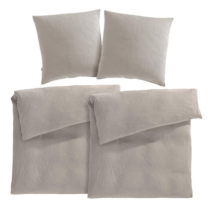 Pure Label Musselin Bettwäsche, 4-teilig, 155x220 cm, Taupe – Bett- und Kissenbezüge aus Baumwolle