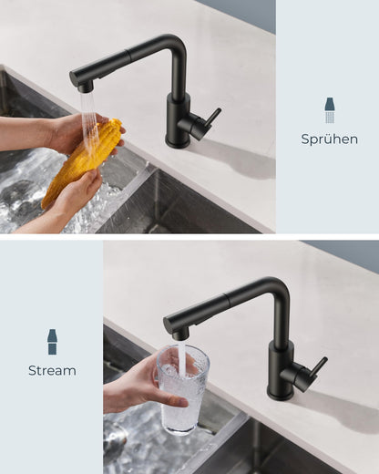 FORIOUS Ausziehbar L-Form Edelstahl Küchenarmatur - Schwarz