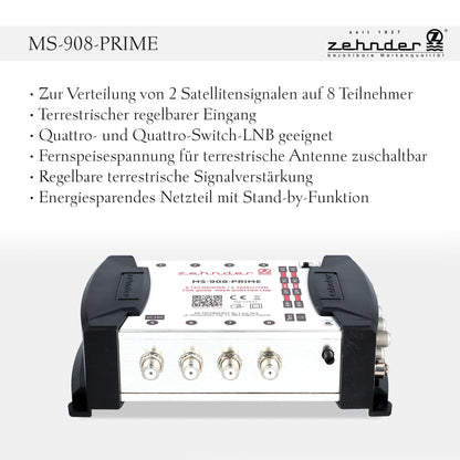 ZEHNDER 9/8 Multischalter Multiswitch – 2 Sat, 8 Teilnehmer, HD 4K