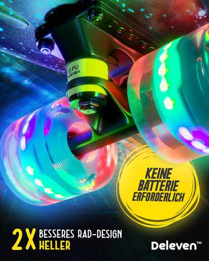 Deleven Skateboard LED Rollen 56 cm für Kinder & Erwachsene