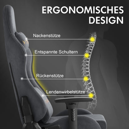 Vittanly Gaming Stuhl – Ergonomisch Wildlederimitat Grau