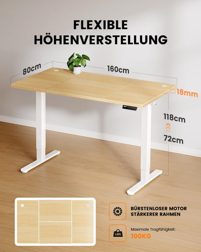 ErGear Elektrischer Schreibtisch Höhenverstellbar - 160x80cm