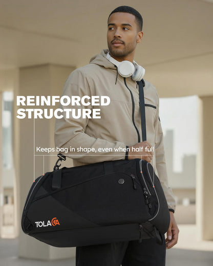 Tolaccea Sporttasche 47L mit Schuhfach & Nassfach, schwarz